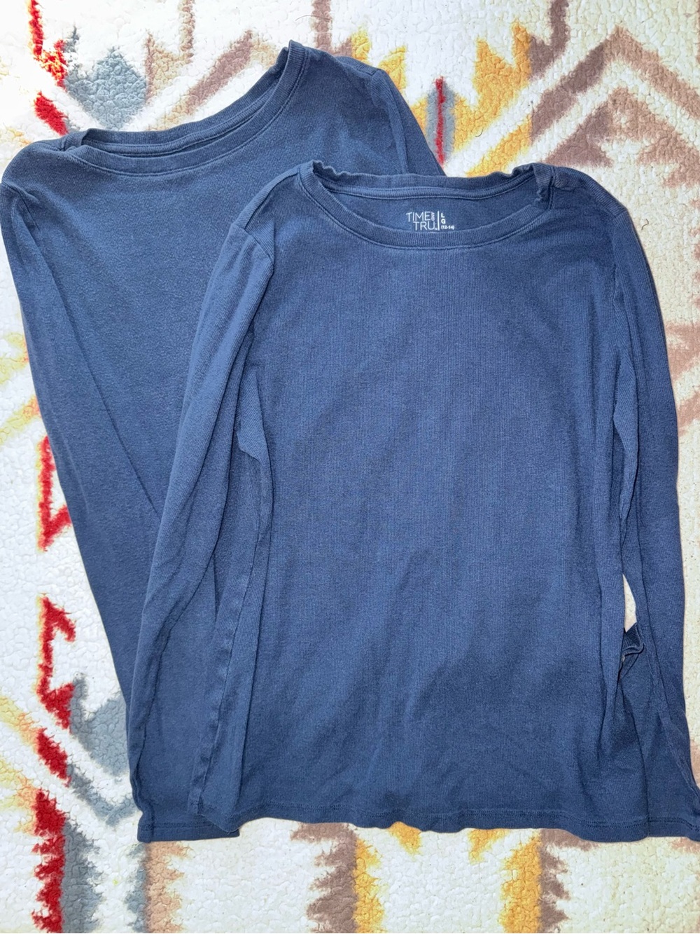 Time and Tru 2 Pack Navy Blue Long-Sleeve Crew Neck Top